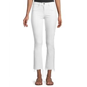 3x1 Midway Cropped Boot Cut Jeans White Tear Stretch Raw Hem Womens Size 26